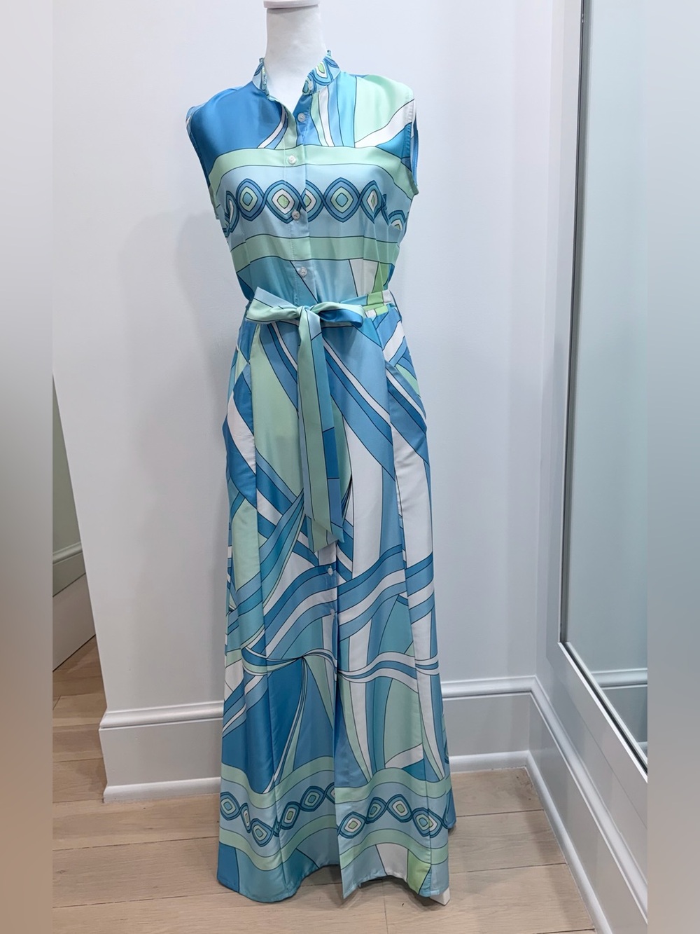 Kasia Geometric Print  Maxi Dress in Blue & Mint Print Size XS - Grecian Resort